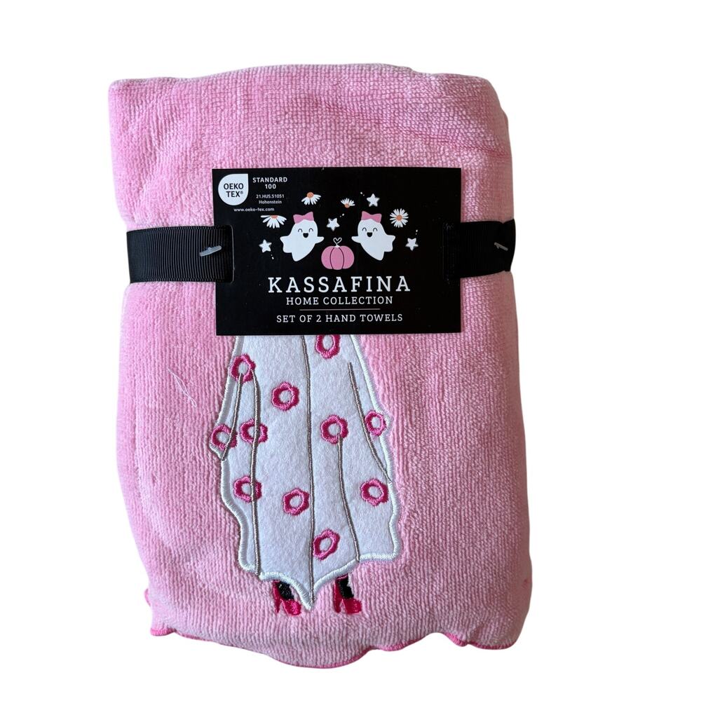 NEW Kassafina Pink Ghost Hand Towels 2 Pk Coquette Pink Heels Halloween Floral